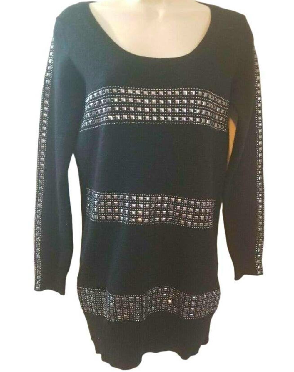 BCBG Sweater Womens Small Black Angora Wool Studded Long Sleeve Soft 80s